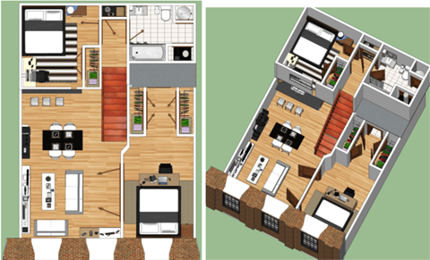 Floor plan for 2 beds, 2 baths, 1082 sqft